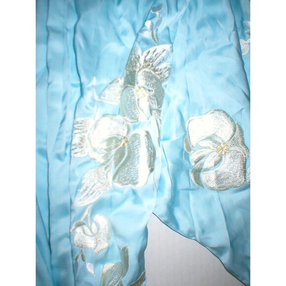 NWT $350 New Designer Natori Orchid Flower Embroidered Womens Wrap Robe S Blue - Picture 3 of 10